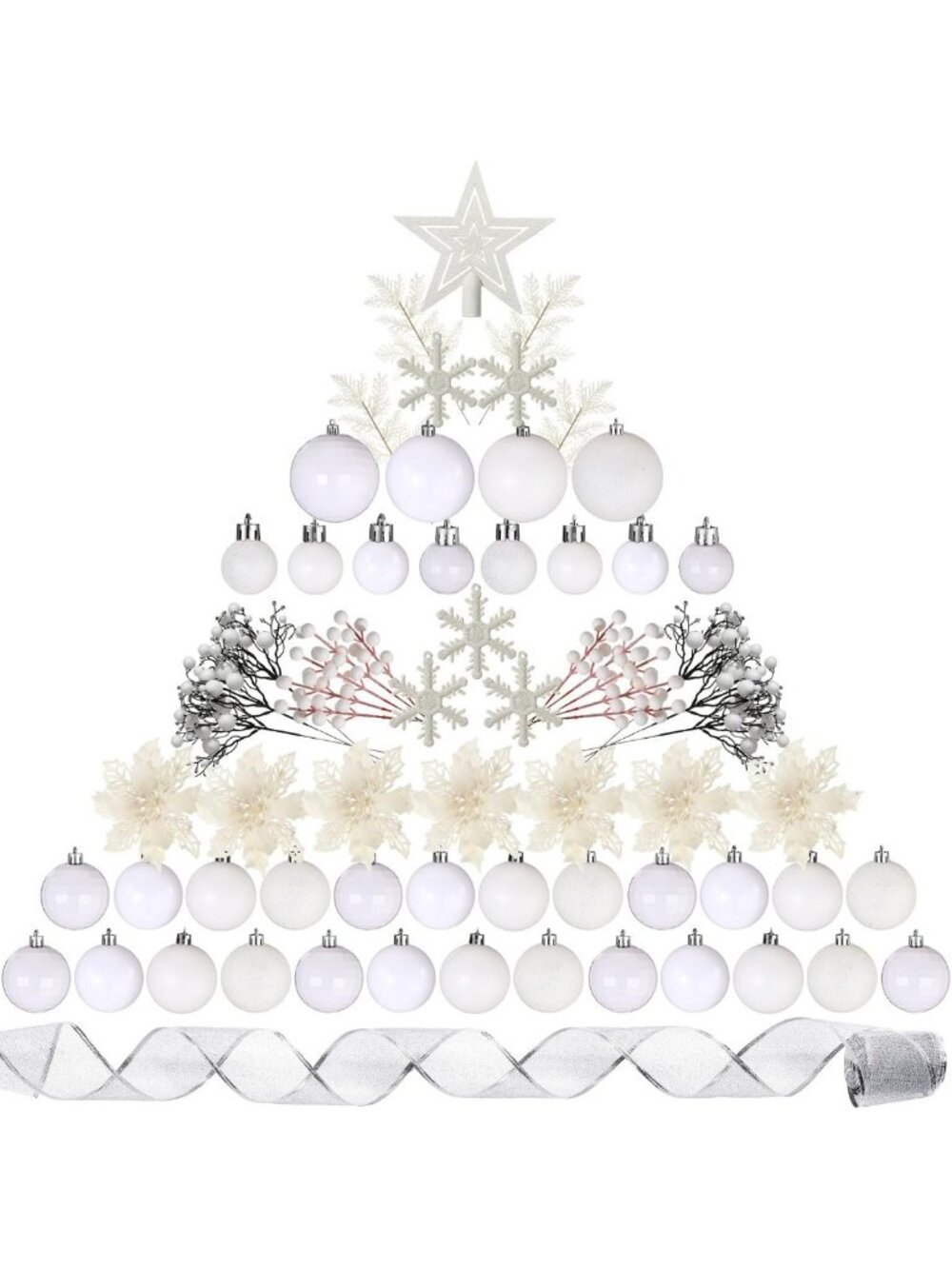 94 Pcs White Christmas Tree Ornaments Set - Holiday Decor, Festive Decorations